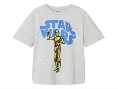 Lys grå meleret t-shirt med star wars print foran fra Name It 13243313 light grey melange